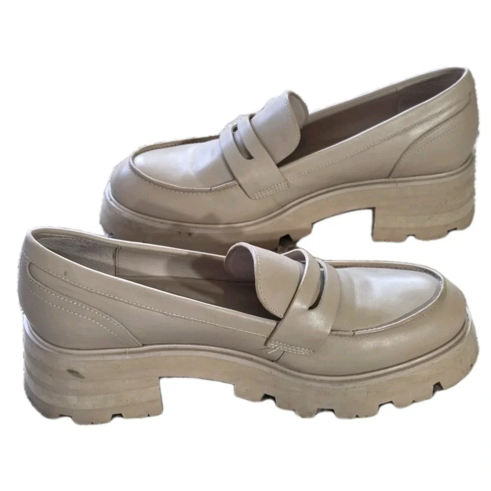 MARC FISHER LTD Chunky Platform Shoes Lug Sole Leather Loafers Ivory Womens 9.5